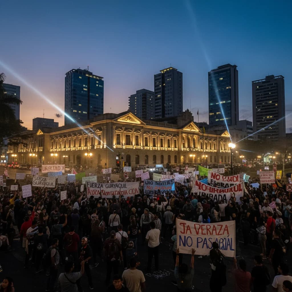 Guayaquil's Mayor Sent to Prison in 'Caso Goleada' — City Erupts in Protest as Fire Rages Blocks Away