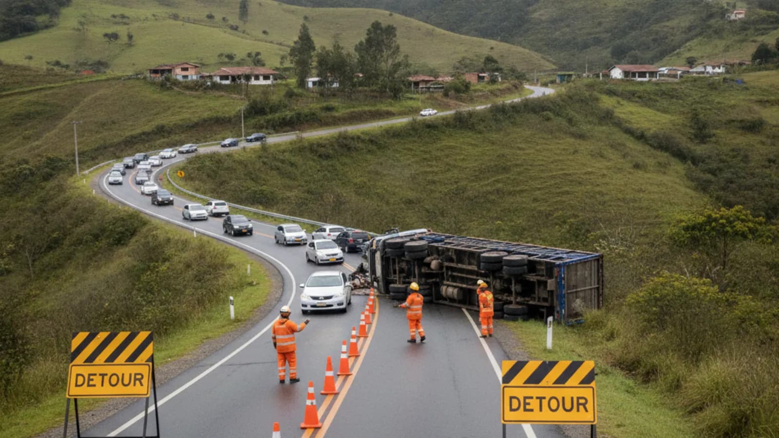 Quito’s Nayón Road Closed In Both Directions After Truck Overturns